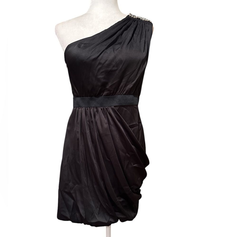 Aidan Mattox Black Mini Dress Size 6 One Shoulder Party Dress Beaded Shoulder